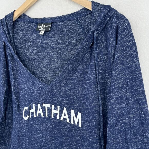CHATAM Hoodie Top Womens L CAPE COD Nantucket Mass V-Neck Pullover Melange Blue - Picture 5 of 14